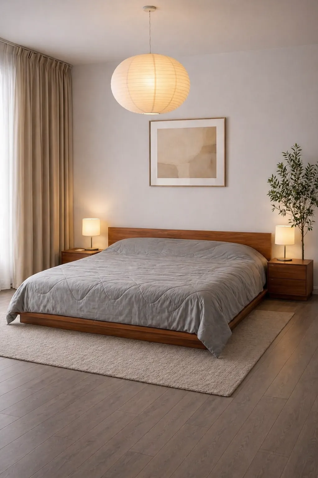 Dormitorio con cama en madera